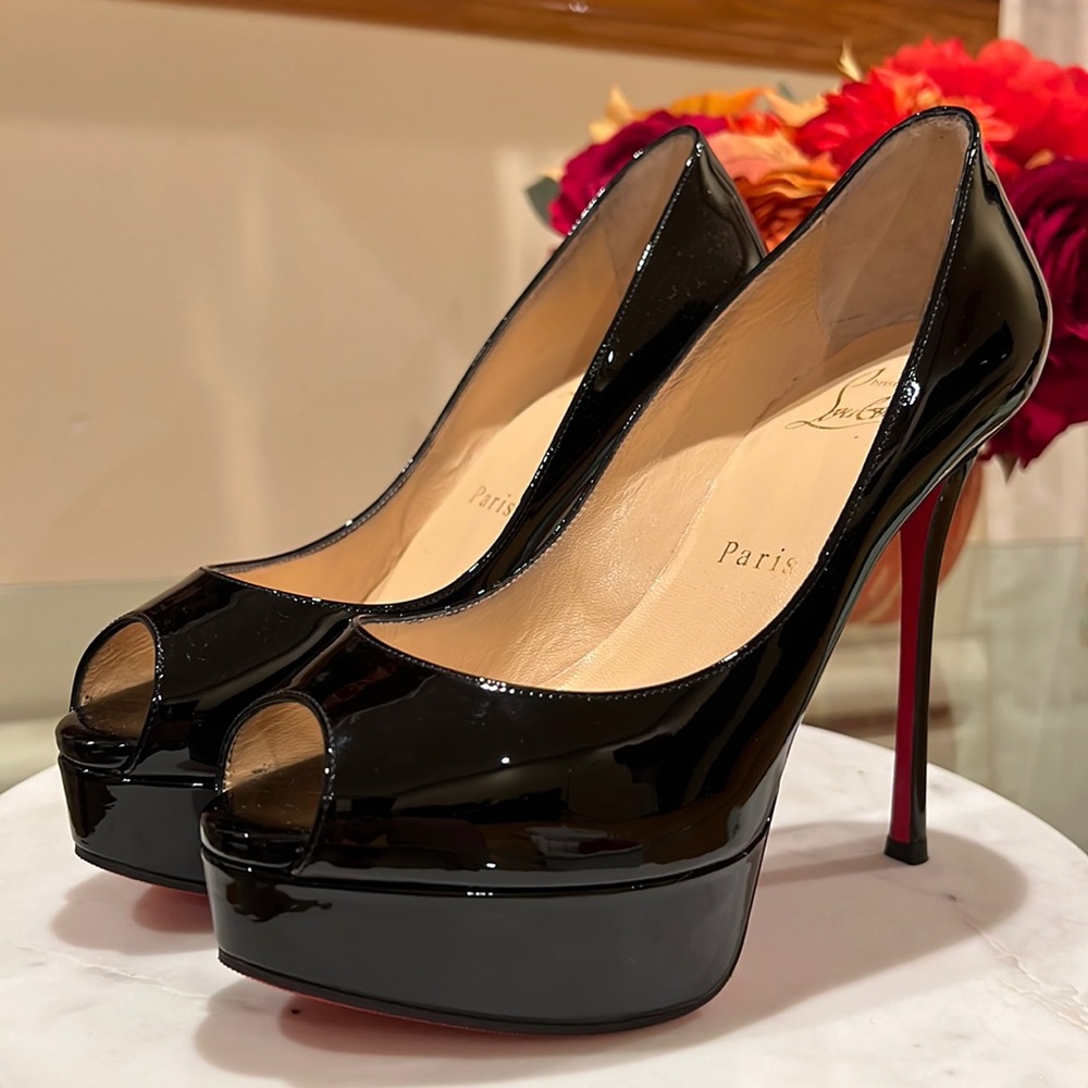 Fetish Peep 130 Patent Black Cristian Louboutin.